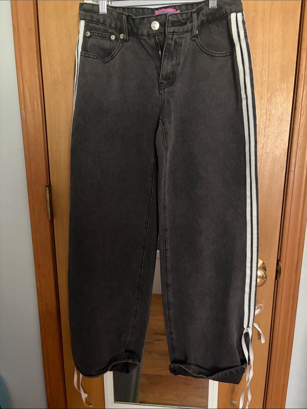 Edikted Black Jeans with Pink Logo Tag